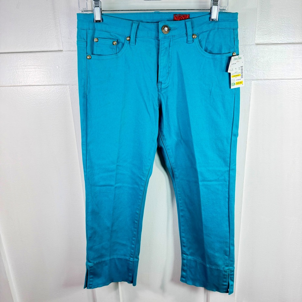 V. Cristina Teal Blue Rhinestone Embellished Capri Pants Size 6 SM5522 NWT